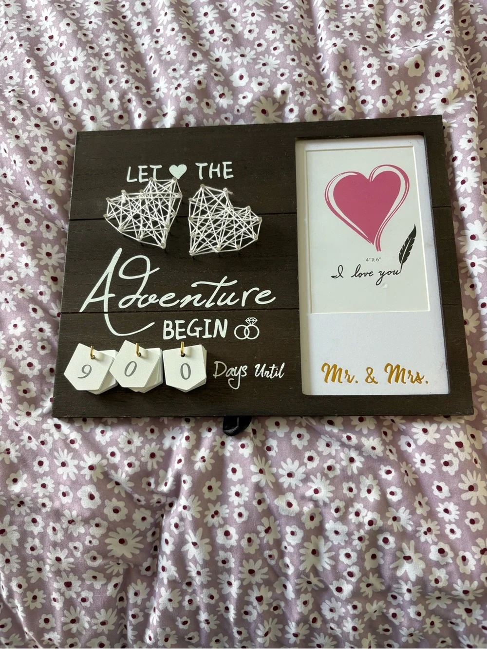 Let the Adventure Begin Wooden Countdown Frame - Brown with Pink Accent